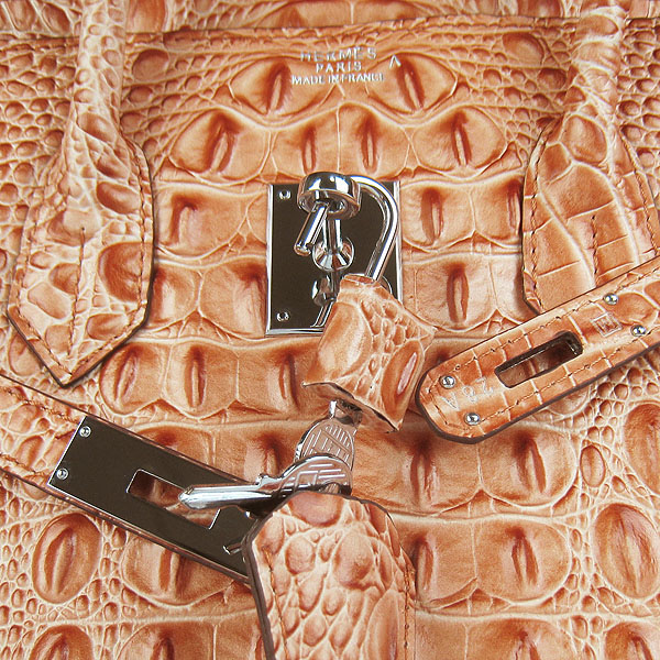 Replica Hermes Birkin 30CM Crocodile Head Veins Bag Orange 6088 On Sale